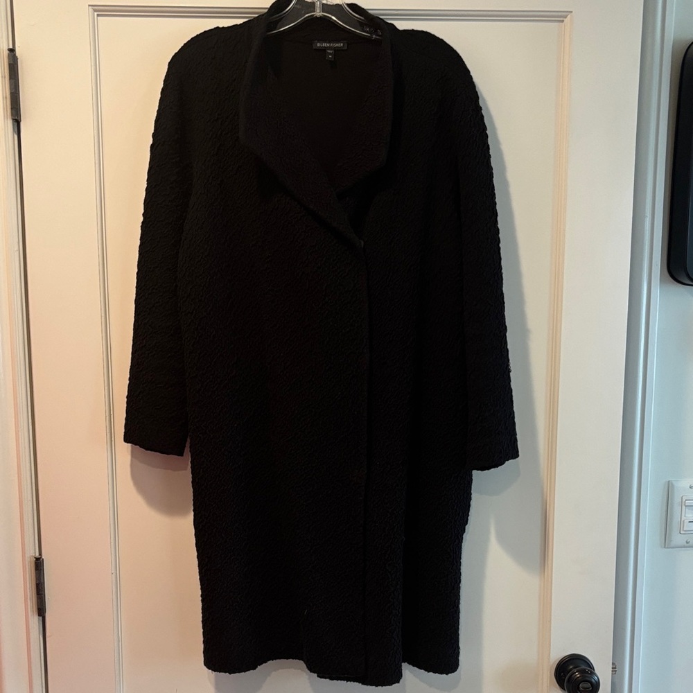 Eileen Fisher Textured Black Cape Coat